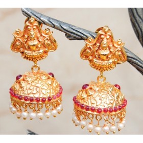 Lakshmi Goddess Ruby Pearl Jhumkas